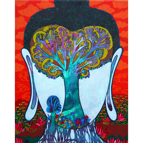 CM6 
Bodhi Tree - III 
Mixed media on canvas 
20 x 16 inches 
Unavailable (Can be commissioned)